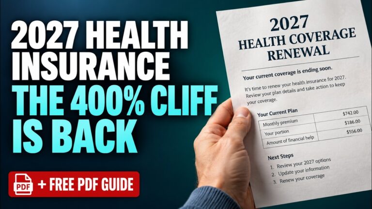 Health insurance 2027: the 400% cliff is back, with a hand holding a 2027 health coverage renewal letter
